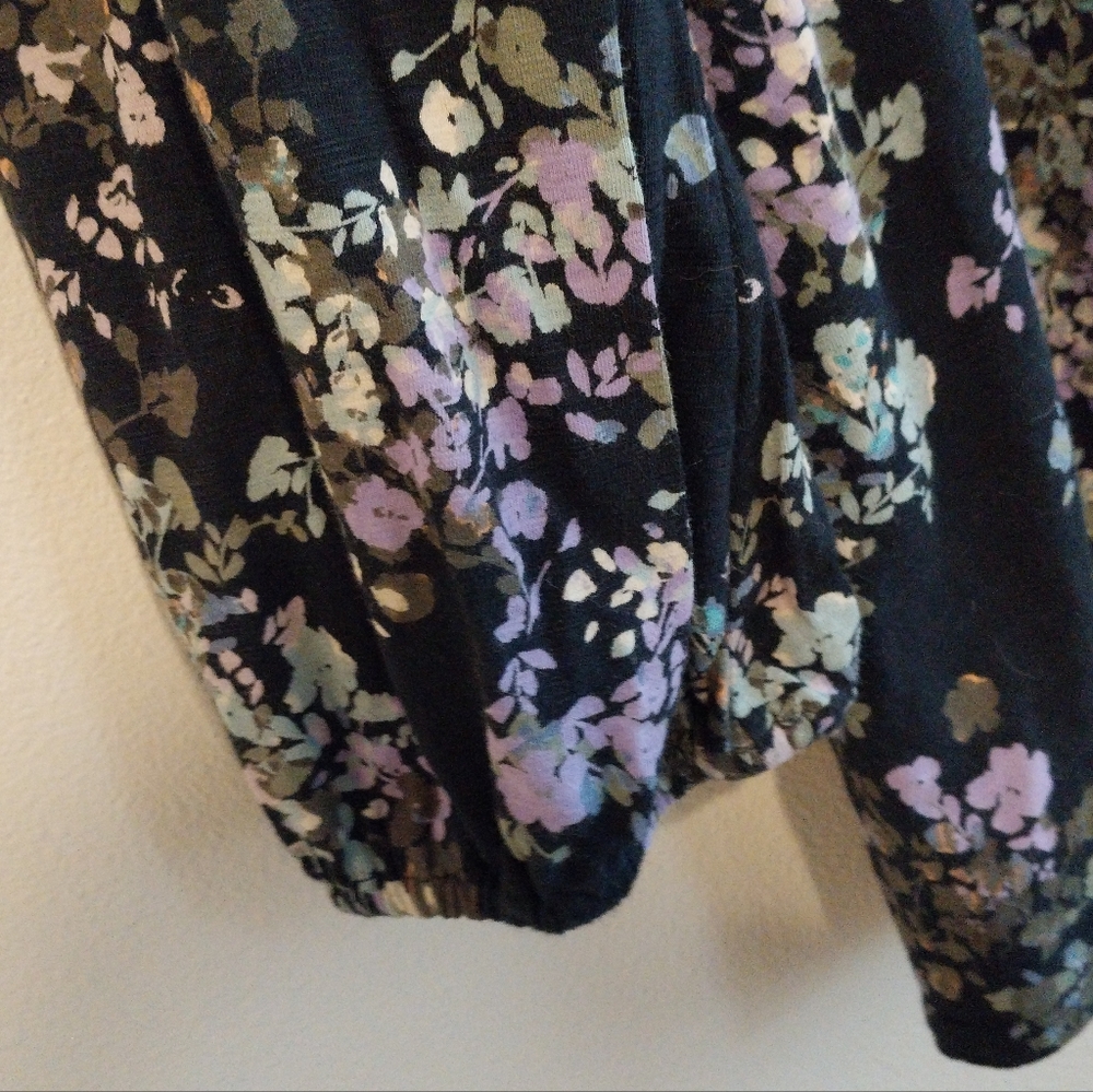 J. Jill Purple Floral Print Cotton Modal Blend Button Down V-Neck Tunic Top - Picture 5 of 8